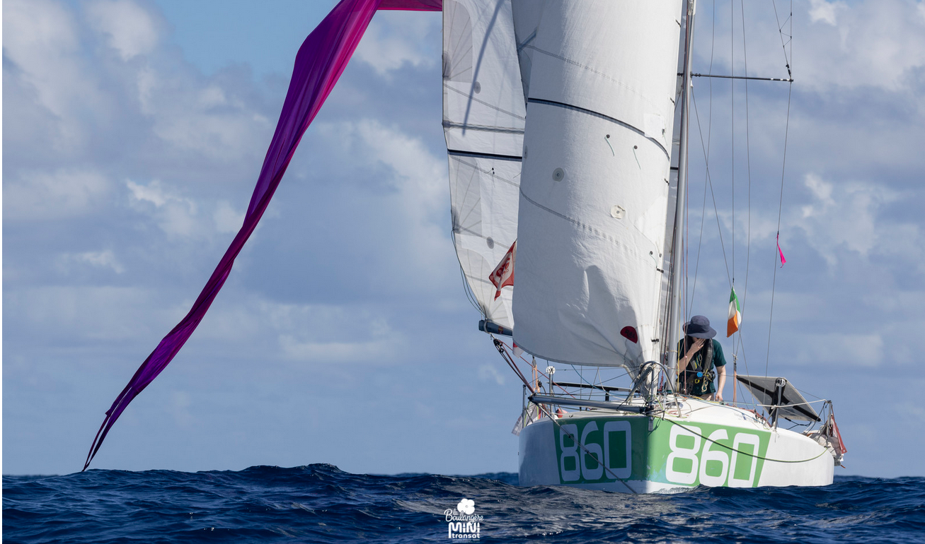 Gráinne crossing the finish line of the 2025 Mini Transat.